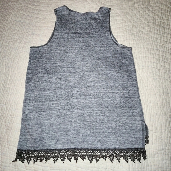 Almost Famous Womens Sz XL Gray Tank Top American Flag Lace Trim Southwestern - Picture 2 of 6
